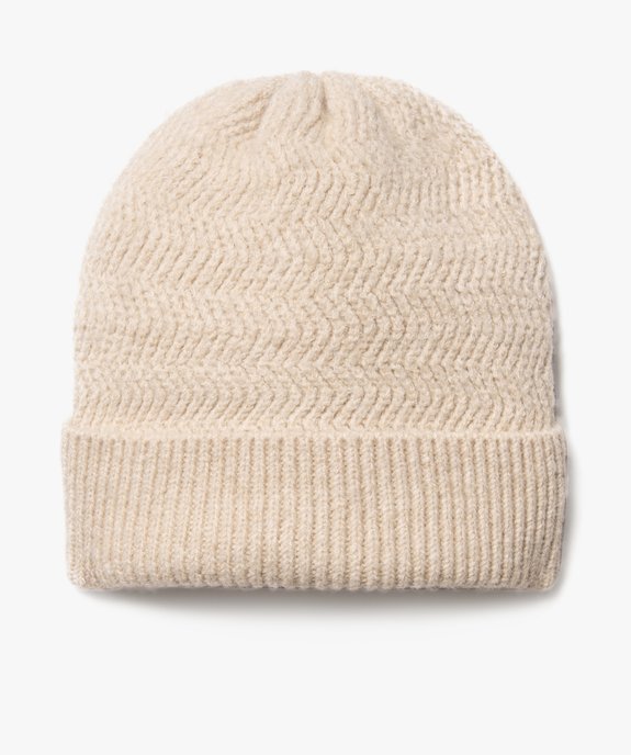 Bonnet en maille côtelée graphique à large revers femme vue1 - GEMO 4G FEMME - GEMO
