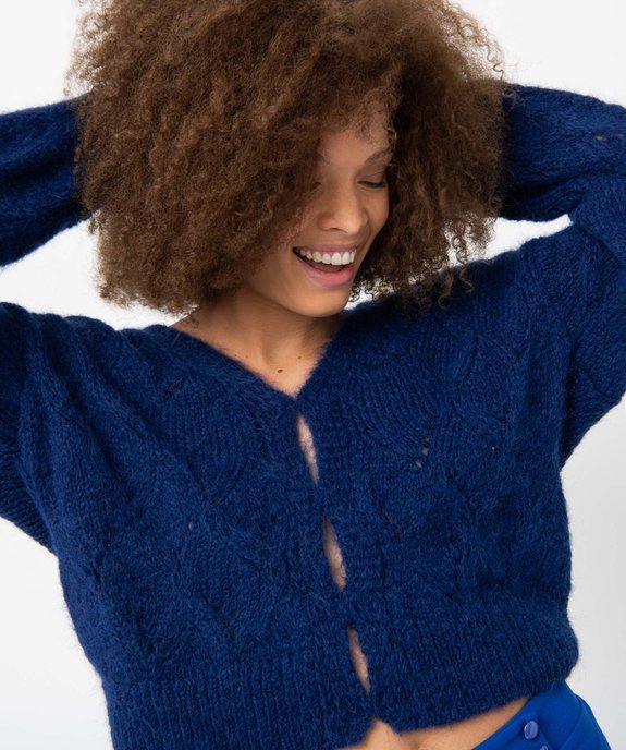 Gilet femme en maille fantaisie ajourée vue2 - GEMO(FEMME PAP) - GEMO