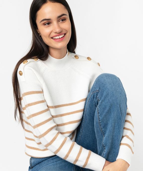 Pull rayé avec boutons sur les épaules femme vue1 - GEMO 4G FEMME - GEMO