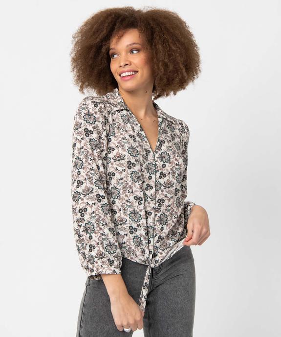 Blouse femme à motifs fleuris à nouer dans le bas vue2 - GEMO(FEMME PAP) - GEMO