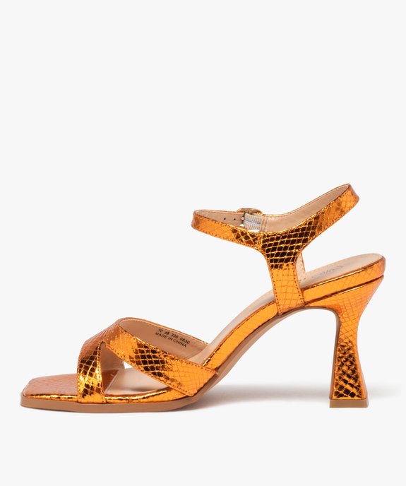 Sandales femme à talon spool et bride cheville effet croco et métallisé vue3 - GEMO(URBAIN) - GEMO