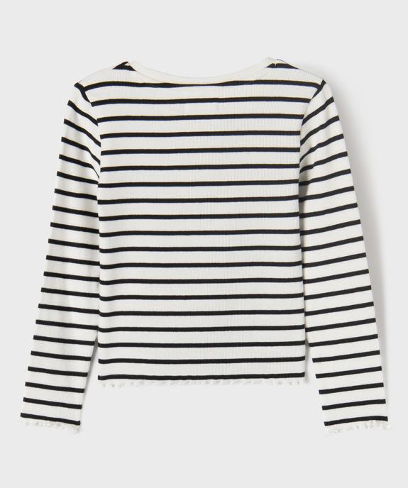 Tee-shirt manches longues à rayures et finition roulottée fille vue6 - GEMO 4G FILLE - GEMO