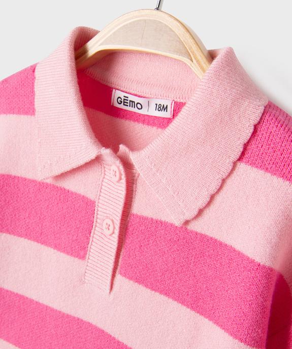 Pull rayé à col polo bébé fille vue2 - GEMO(BEBE DEBT) - GEMO