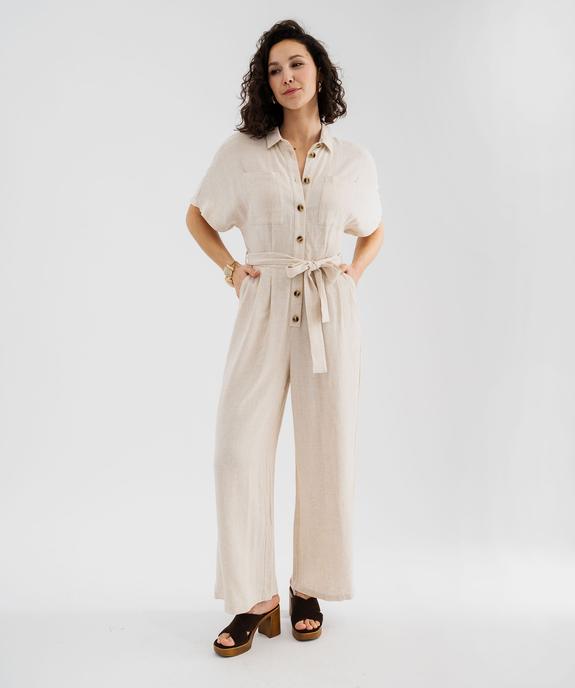 Combinaison pantalon en viscose et lin à haut chemise femme vue2 - GEMO 4G FEMME - GEMO