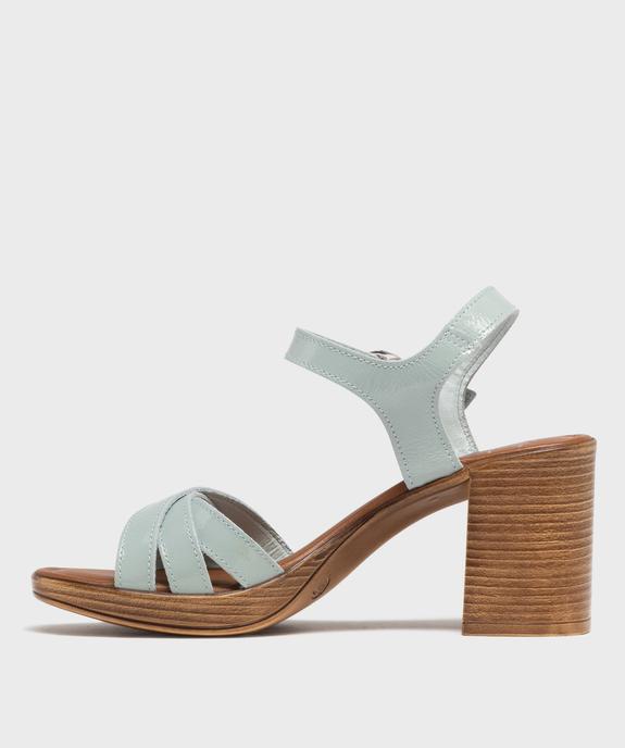 Sandales à talon haut en cuir verni avec brides croisées femme - Tanéo vue3 - TANEO - GEMO
