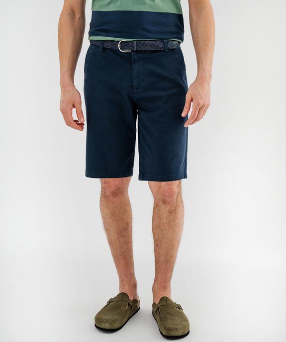 Bermuda en coton extensible coupe Regular avec ceinture tressée homme vue1 - GEMO 4G HOMME - GEMO