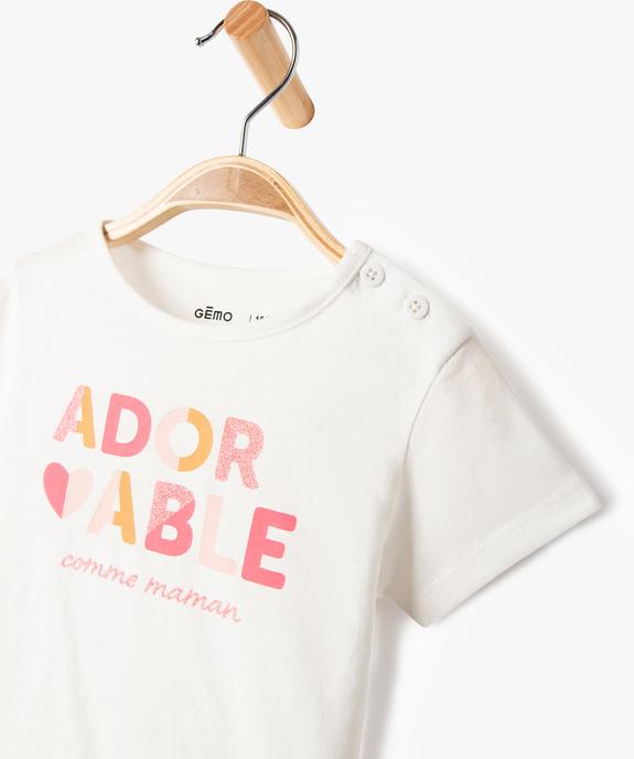 Tee-shirt bébé fille en coton à manches courtes et motif pailleté vue2 - PREMIER PRIX BY GEMO - GEMO
