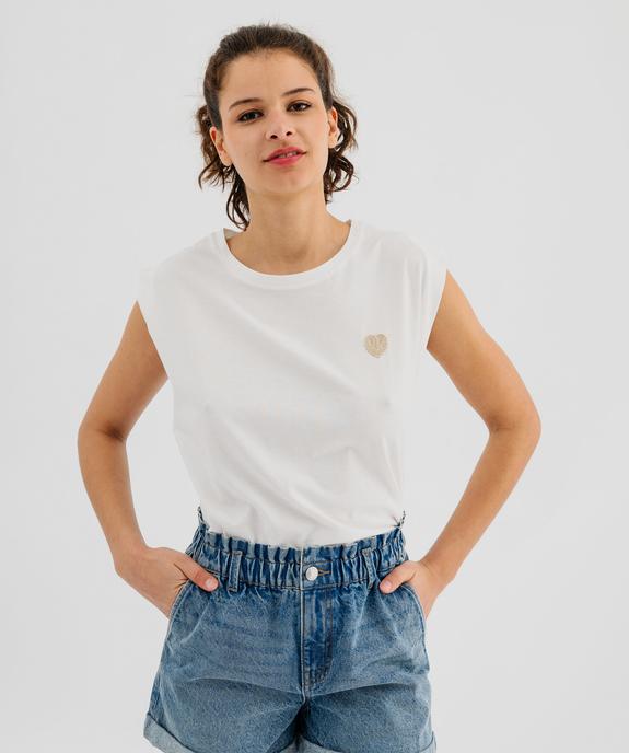 Débardeur femme en jersey de coton à broderie cœur femme vue1 - GEMO(FEMME PAP) - GEMO