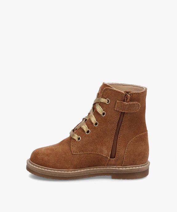 Boots bébé fille en cuir retourné uni à lacets et zip – NA!  vue3 - NA! - GEMO