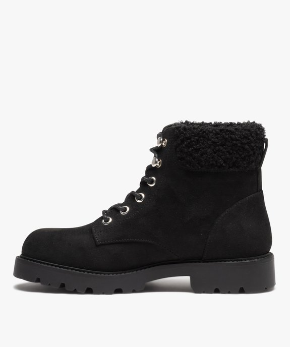 Boots femme unies en suédine à col fourré vue3 - GEMO (CASUAL) - GEMO