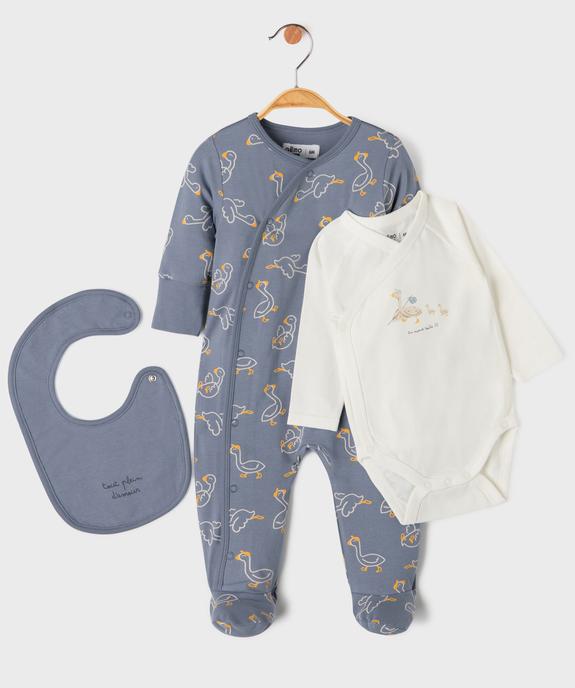 Ensemble 3 pièces bavoir, body et pyjama bébé vue1 - GEMO(BB COUCHE) - GEMO