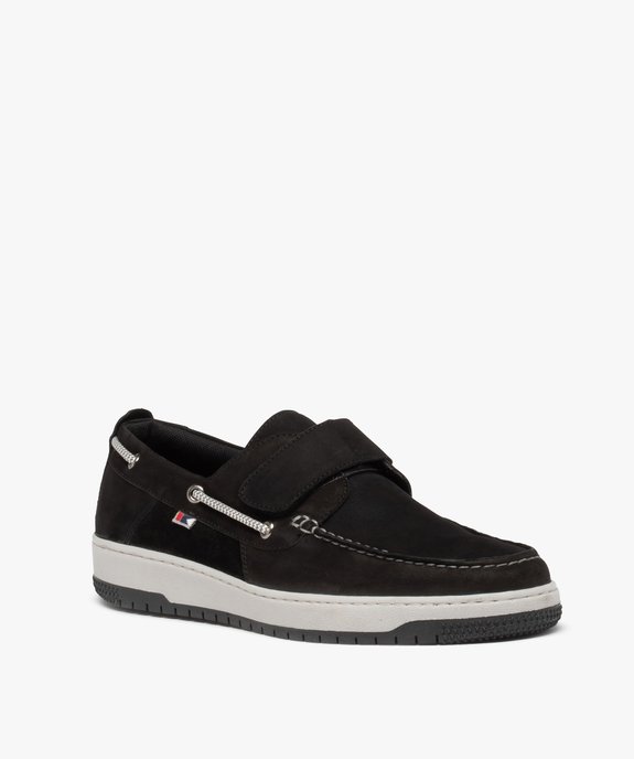Chaussures bateau homme dessus cuir retourné uni vue2 - GEMO (CONFORT) - GEMO