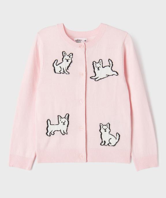 Gilet à col rond avec motifs chats fille vue1 - GEMO 4G FILLE - GEMO