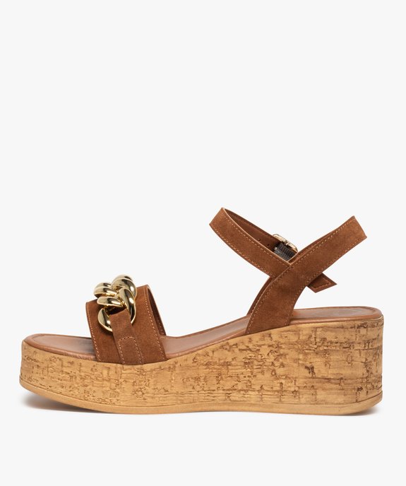Sandales femme plateforme dessus cuir et chaîne – Tanéo vue3 - TANEO - GEMO