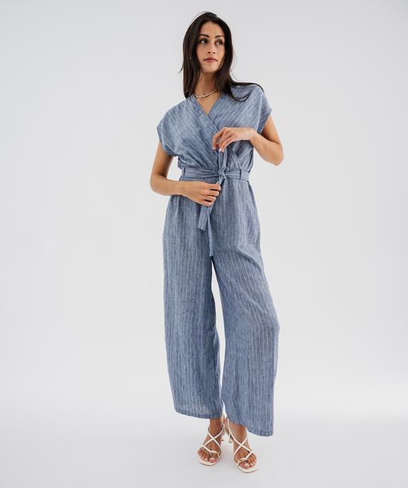 Combinaison pantalon cache-cœur à fines rayures femme vue3 - GEMO(FEMME PAP) - GEMO