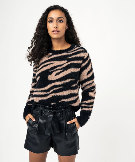 Pull à col rond à motifs zébrés femme vue1 - GEMO(FEMME PAP) - GEMO
