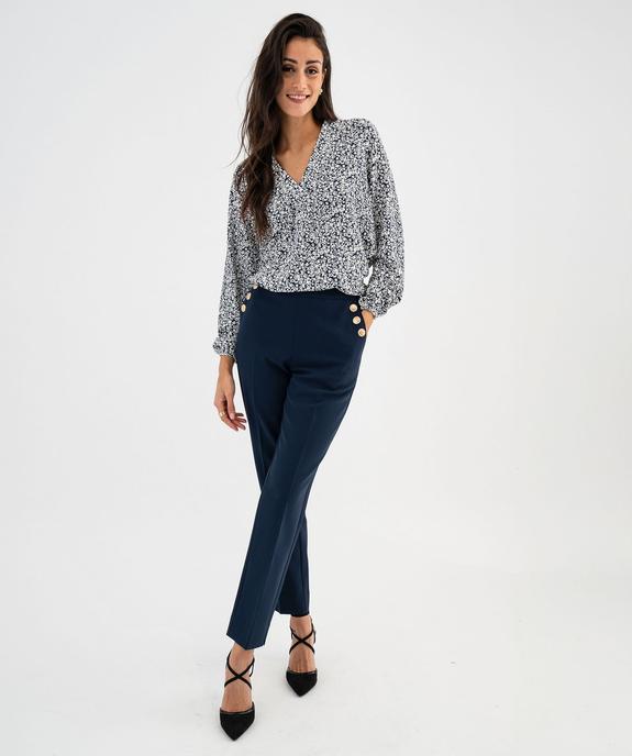 Tee-shirt à manches longues et col V en maille texturée femme vue5 - GEMO 4G FEMME - GEMO
