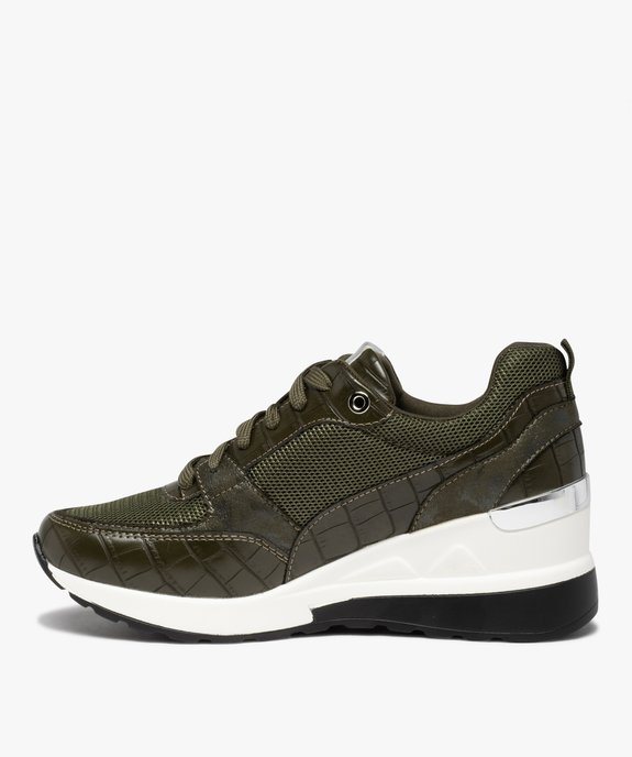 Baskets femme unies et compensées à lacets imitation croco vue3 - GEMO (SPORTSWR) - GEMO