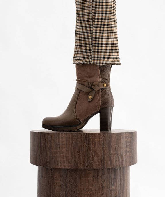 Bottines femme à talon haut et large avec détails fantaisie et à zip vue1 - GEMO(URBAIN) - GEMO