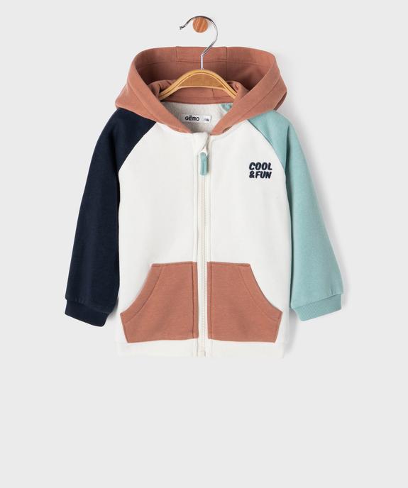 Sweat zippé à capuche avec empiècements colorés bébé garçon vue1 - GEMO 4G BEBE - GEMO