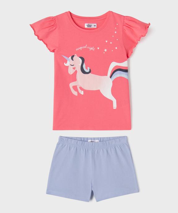 Pyjashort à manches volantées et motif licorne fille vue1 - GEMO 4G FILLE - GEMO