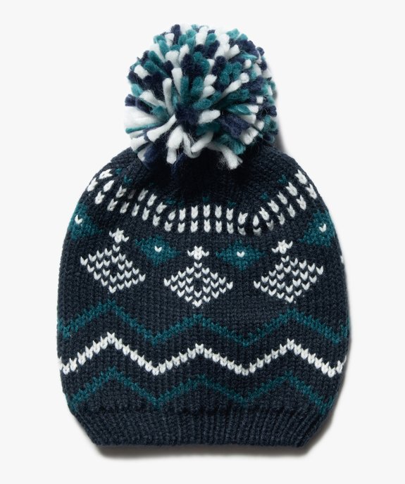 Bonnet bébé garçon jacquard et pompon vue1 - GEMO(BEBE DEBT) - GEMO