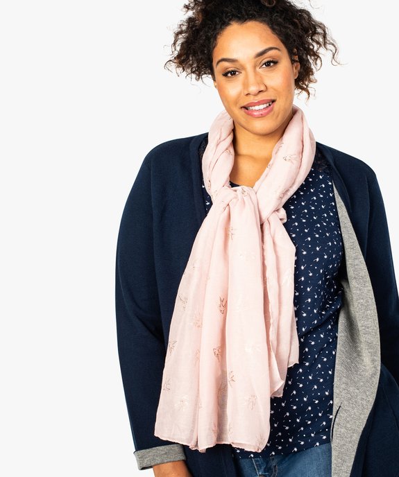 Foulard oversize en voile fin à motifs oiseaux brillants vue1 - GEMO (ACCESS) - GEMO