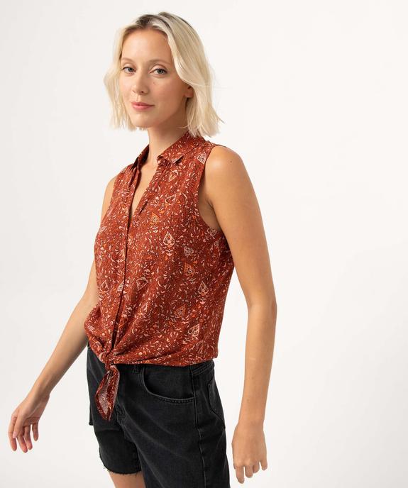 Chemise sans manches imprimée avec nœud dans le bas femme vue1 - GEMO 4G FEMME - GEMO