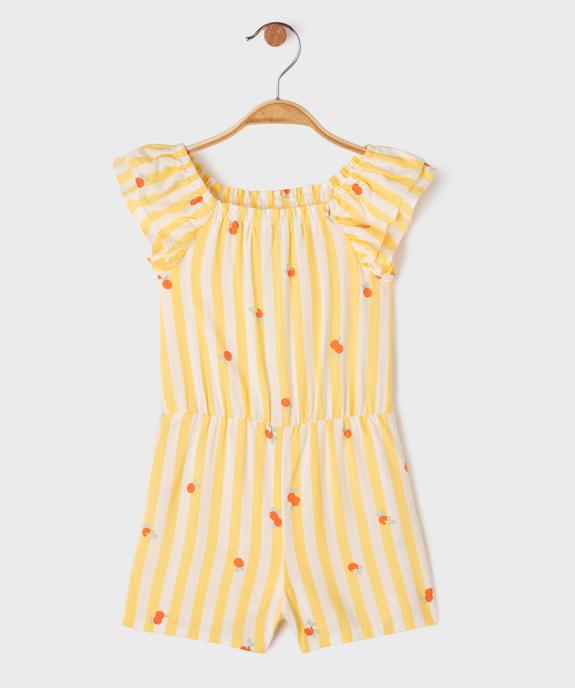 Combishort en viscose rayée et imprimé bébé fille vue1 - GEMO 4G BEBE - GEMO
