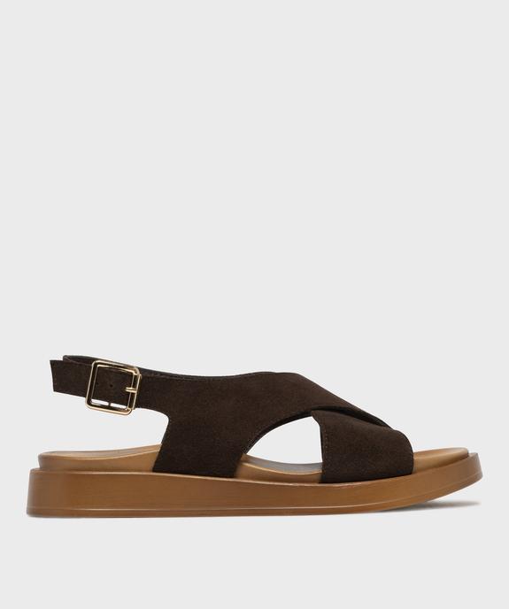 Sandales plates avec brides en cuir croisées femme - Tanéo vue1 - TANEO - GEMO