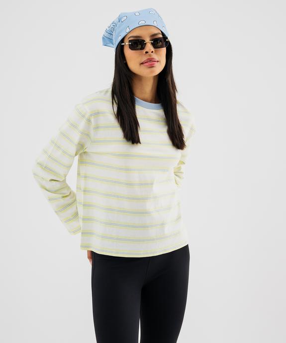 Tee-shirt manches longues à rayures coupe large femme vue1 - GEMO 4G FEMME - GEMO