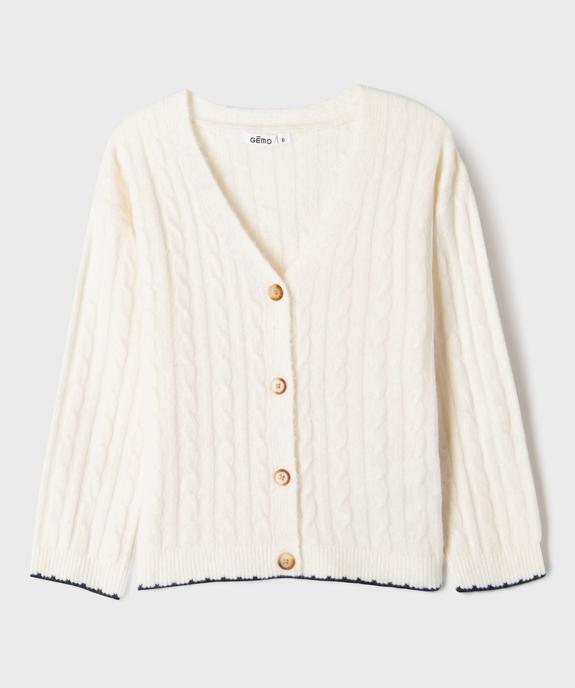 Gilet à col V en maille torsadée fille vue1 - GEMO (ENFANT) - GEMO