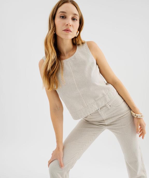 Blouse sans manches en toile denim rayée femme vue1 - GEMO 4G FEMME - GEMO