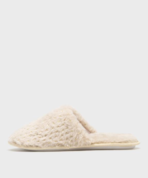 Chaussons mules en fourrure imitation à pois dorés femme vue3 - GEMO 4G FEMME - GEMO