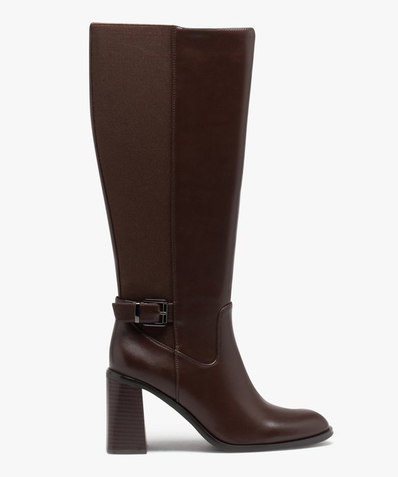 Bottes femmes unies à talon carré évasé avec tige élastique  vue1 - GEMO(URBAIN) - GEMO