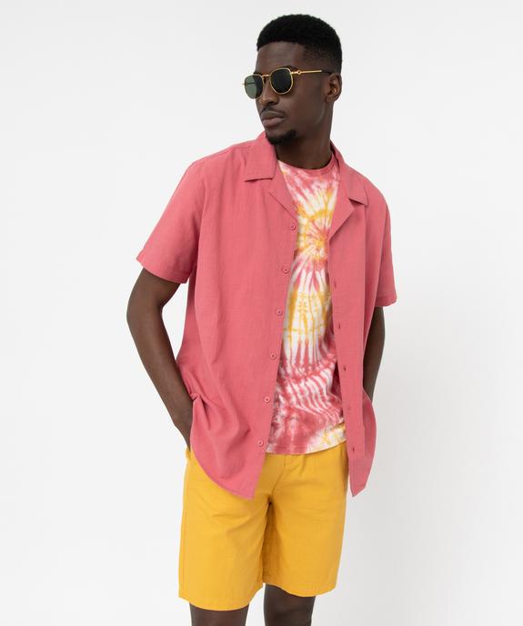 Chemise à manches courtes avec col cubain en coton froissé homme vue2 - GEMO (HOMME) - GEMO