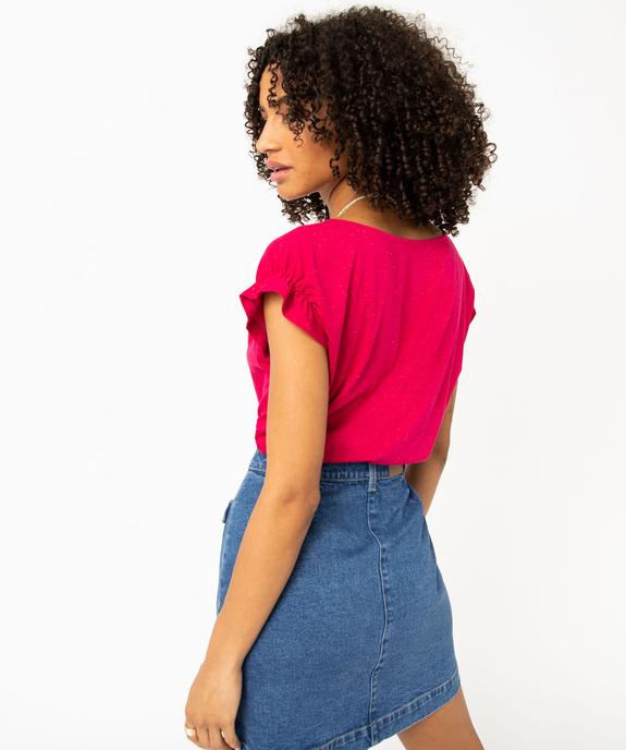 Tee-shirt femme à manches courtes froncées et col V vue3 - GEMO(FEMME PAP) - GEMO