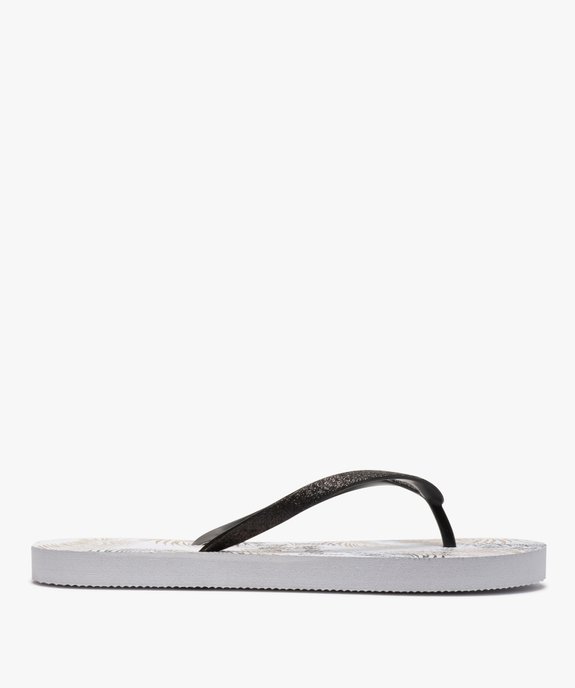 Tongs femme à motifs tropicaux et brides pailletées  vue2 - GEMO (PLAGE) - GEMO