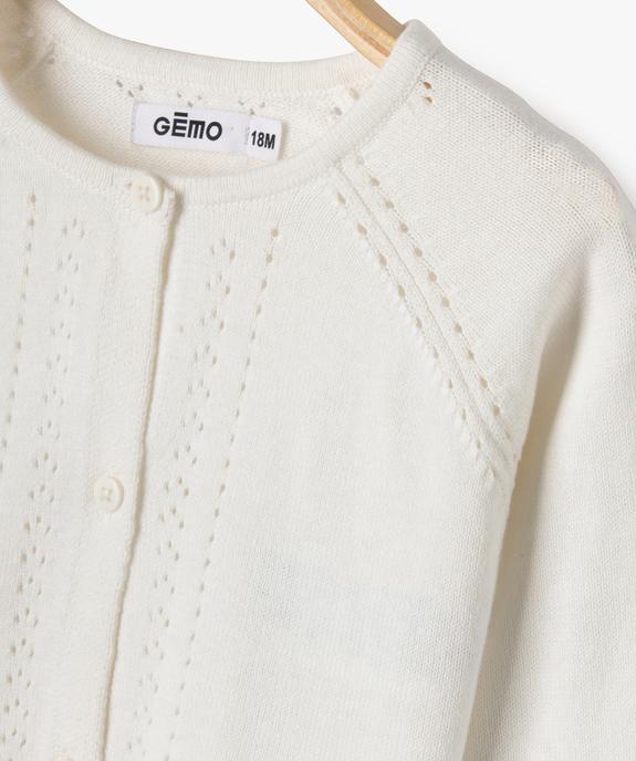 Gilet court avec détails ajourés bébé fille vue2 - GEMO(BEBE DEBT) - GEMO
