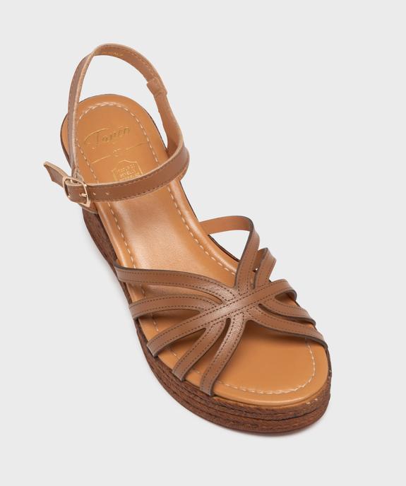 Sandales femme compensées à fines brides unies et surpiquées - Taneo vue11 - TANEO - GEMO