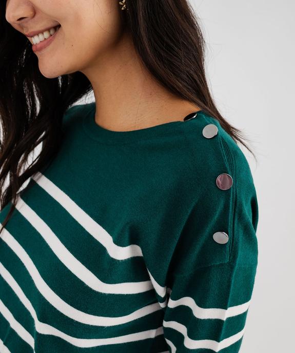 Pull fin à larges rayures avec boutons sur l’épaule femme vue4 - GEMO 4G FEMME - GEMO