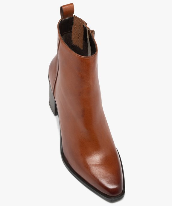 Boots femme en cuir uni à talon carré et bout pointu - Taneo vue6 - TANEO - GEMO