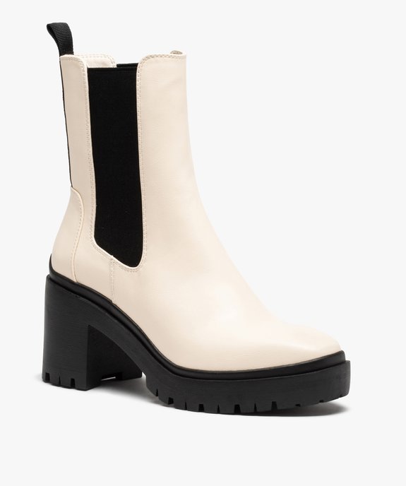 Boots femme à talon large style Chelsea bicolores vue3 - GEMO(URBAIN) - GEMO