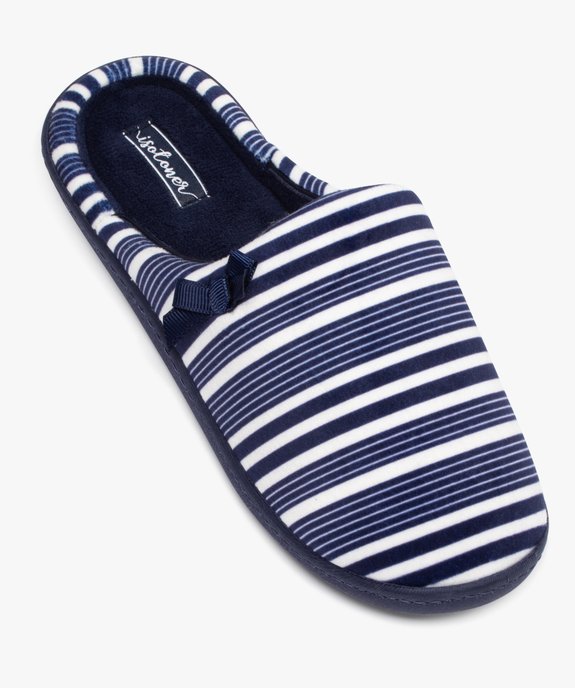 Chaussons femme mules plates en velours rayé avec noeud fantaisie - Isotoner vue5 - ISOTONER - GEMO