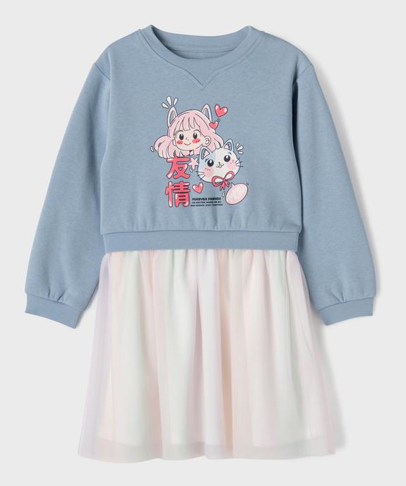 Robe courte à manches longues effet 2-en-1 sweat et jupe fille vue1 - GEMO (ENFANT) - GEMO
