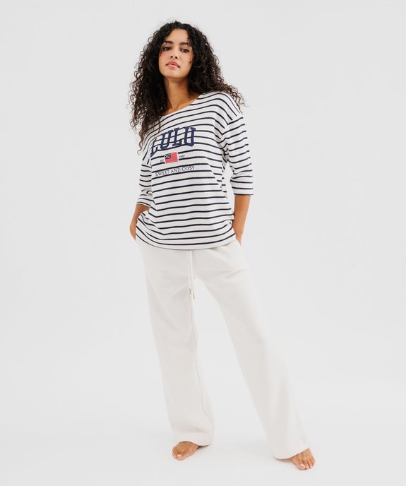 Pyjama en maille avec haut rayé femme - LuluCastagnette vue1 - LULUCASTAGNETTE - GEMO