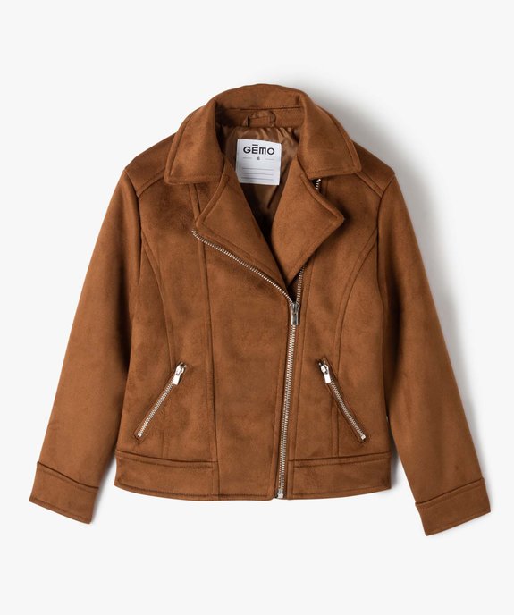 Blouson fille style biker en suédine  vue2 - GEMO (ENFANT) - GEMO