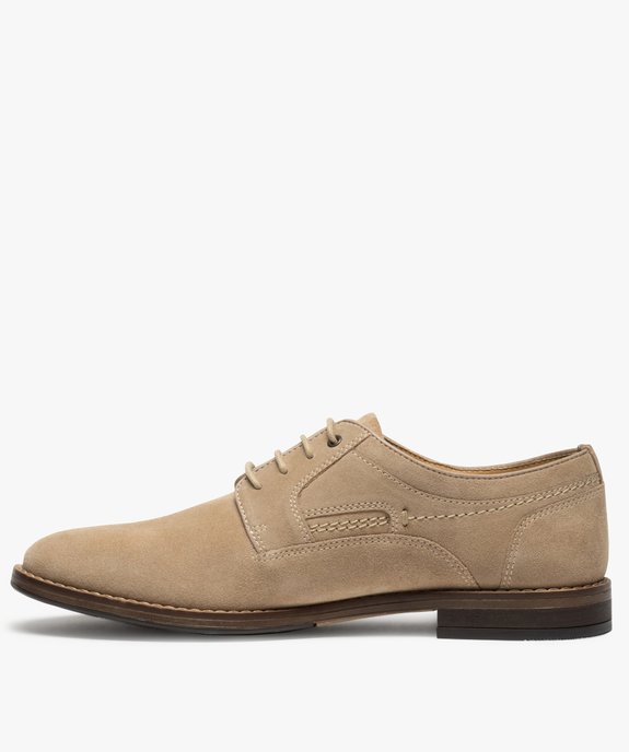 Derbies homme unis à lacets dessus en cuir retourné vue3 - GEMO(URBAIN) - GEMO