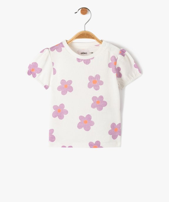 Tee-shirt bébé fille fleuri à manches courtes ballon vue1 - GEMO(BEBE DEBT) - GEMO