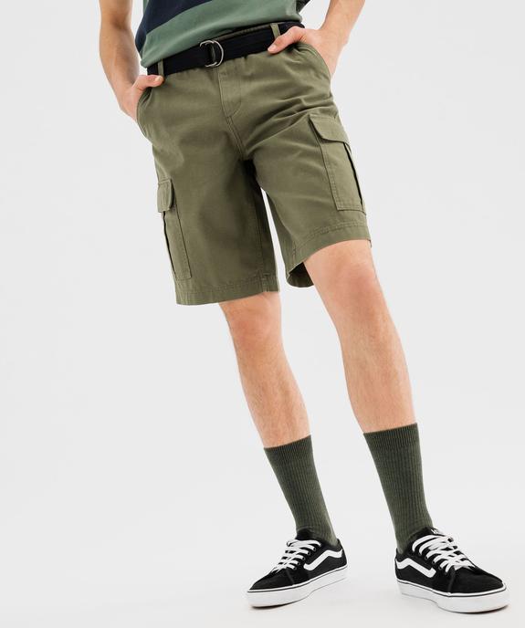 Bermuda cargo en toile de coton lavée avec ceinture homme vue1 - GEMO (HOMME) - GEMO